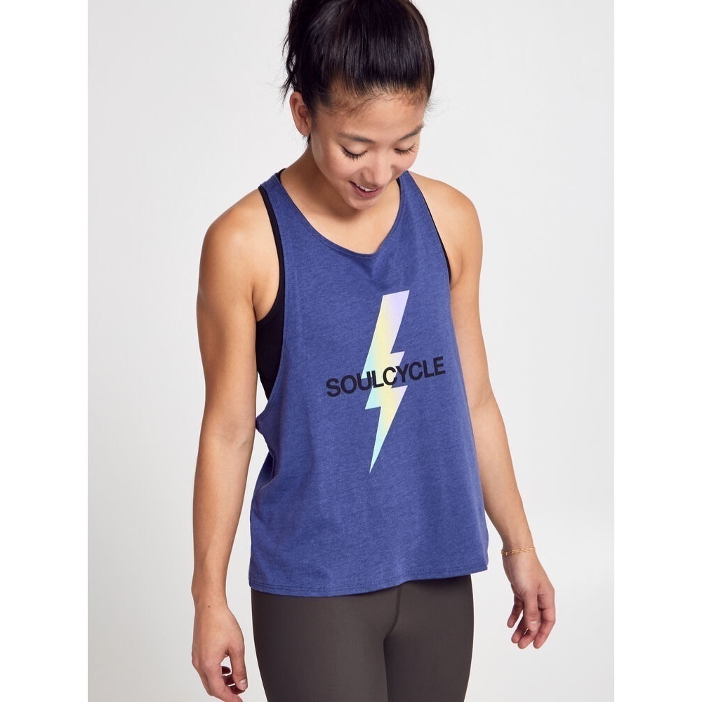SOUL BY SOULCYCLE Cobalt Blue Lightening Bolt Twist Strap Tank Top NWT Size S